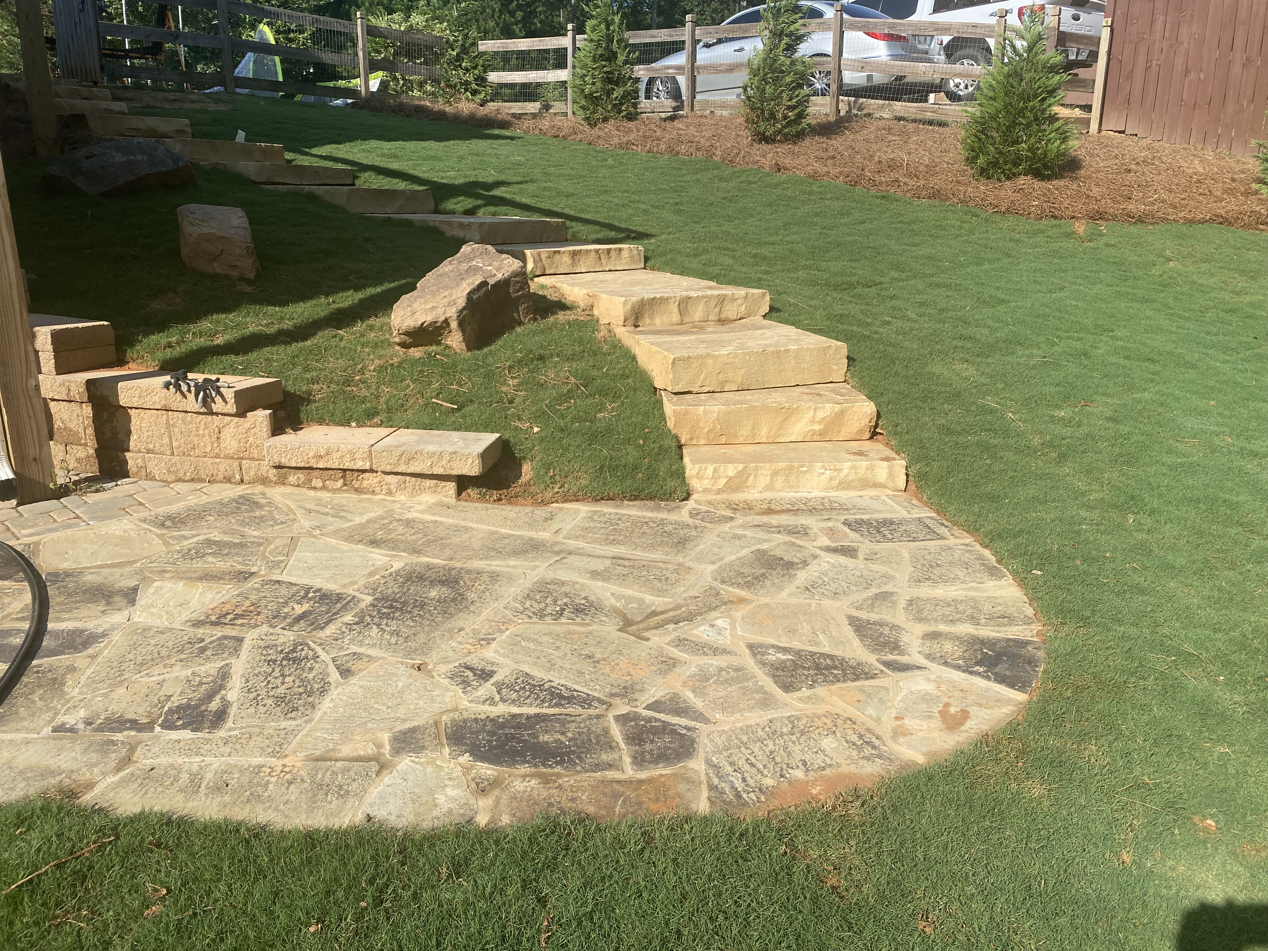 Flagstone patio with natural stone steps in Cherokee County, GA
